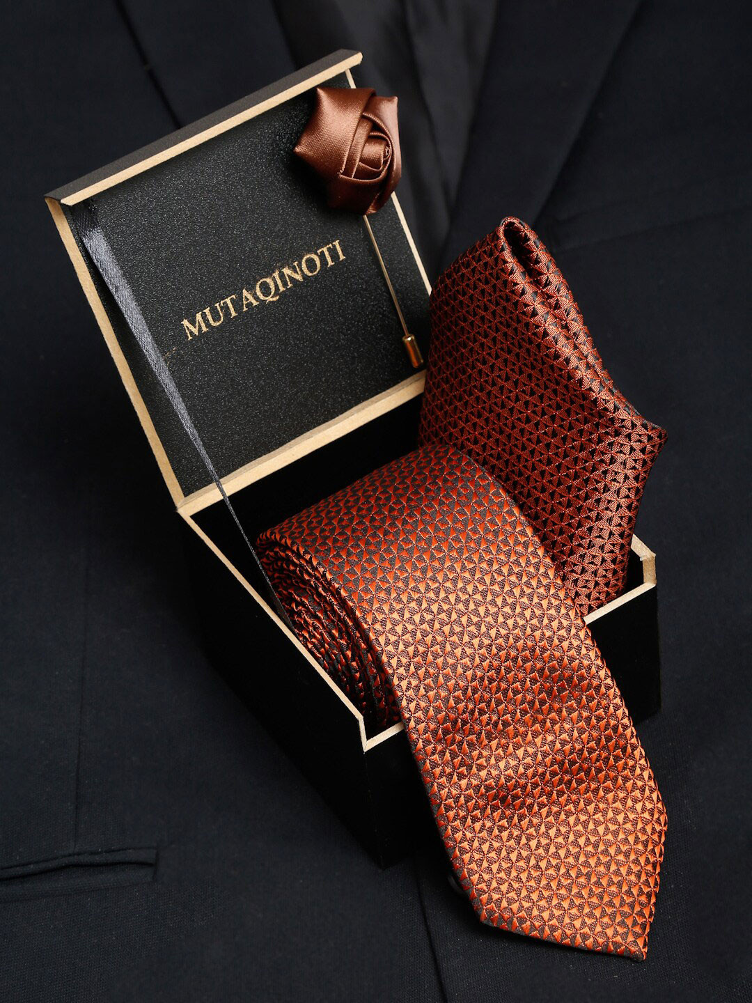 

MUTAQINOTI Men Tie & Pocket Square Accessory Gift Set, Brown
