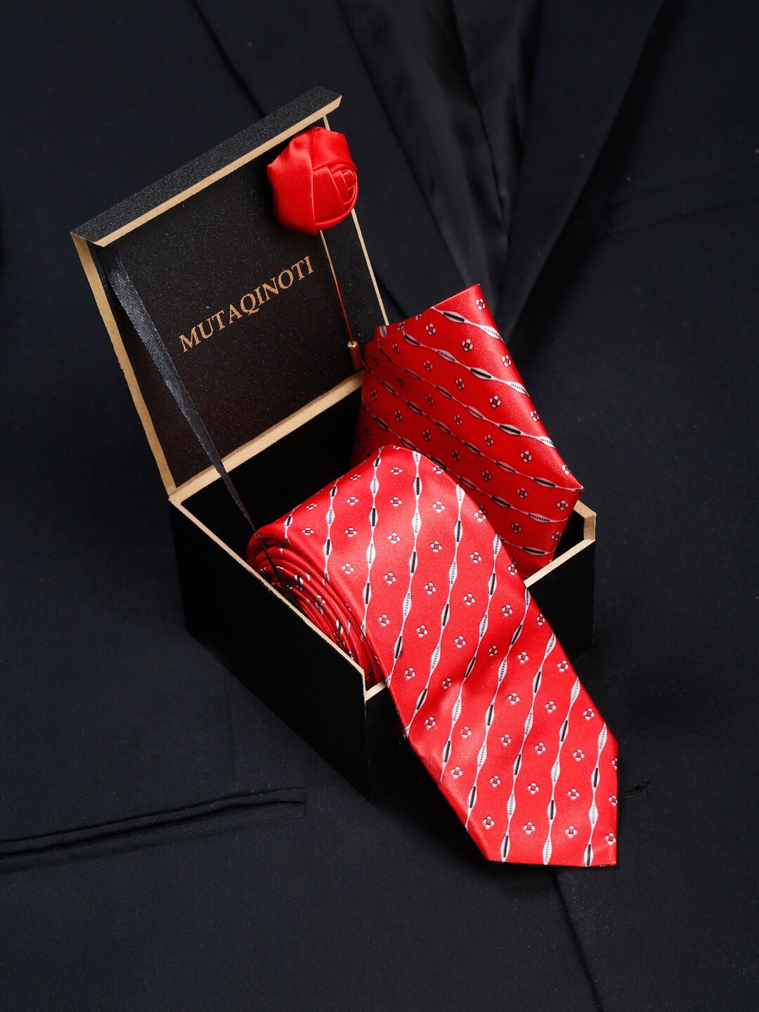 

MUTAQINOTI Men Formal Tie Accessory Gift Set, Red