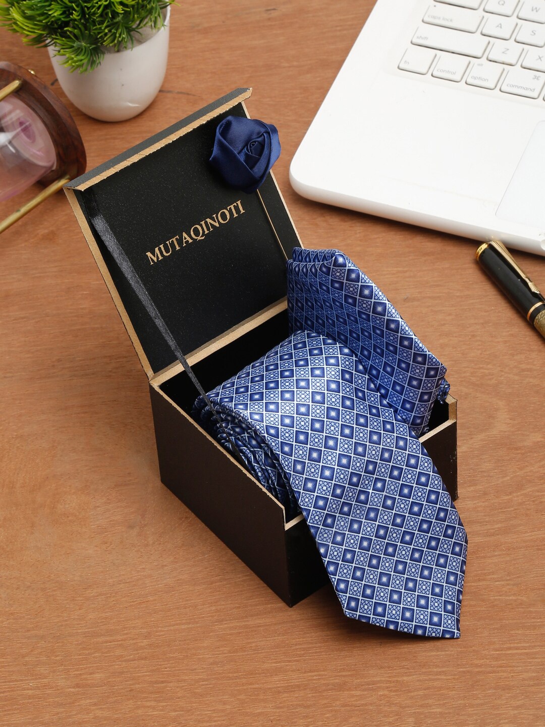 

MUTAQINOTI Men Blue Formal Tie Accessory Gift Set