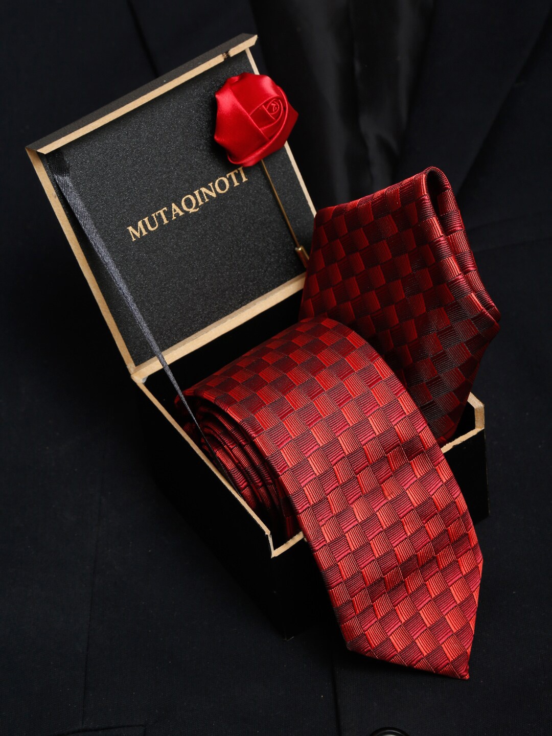 

MUTAQINOTI Men Red Formal Tie Accessory Gift Set