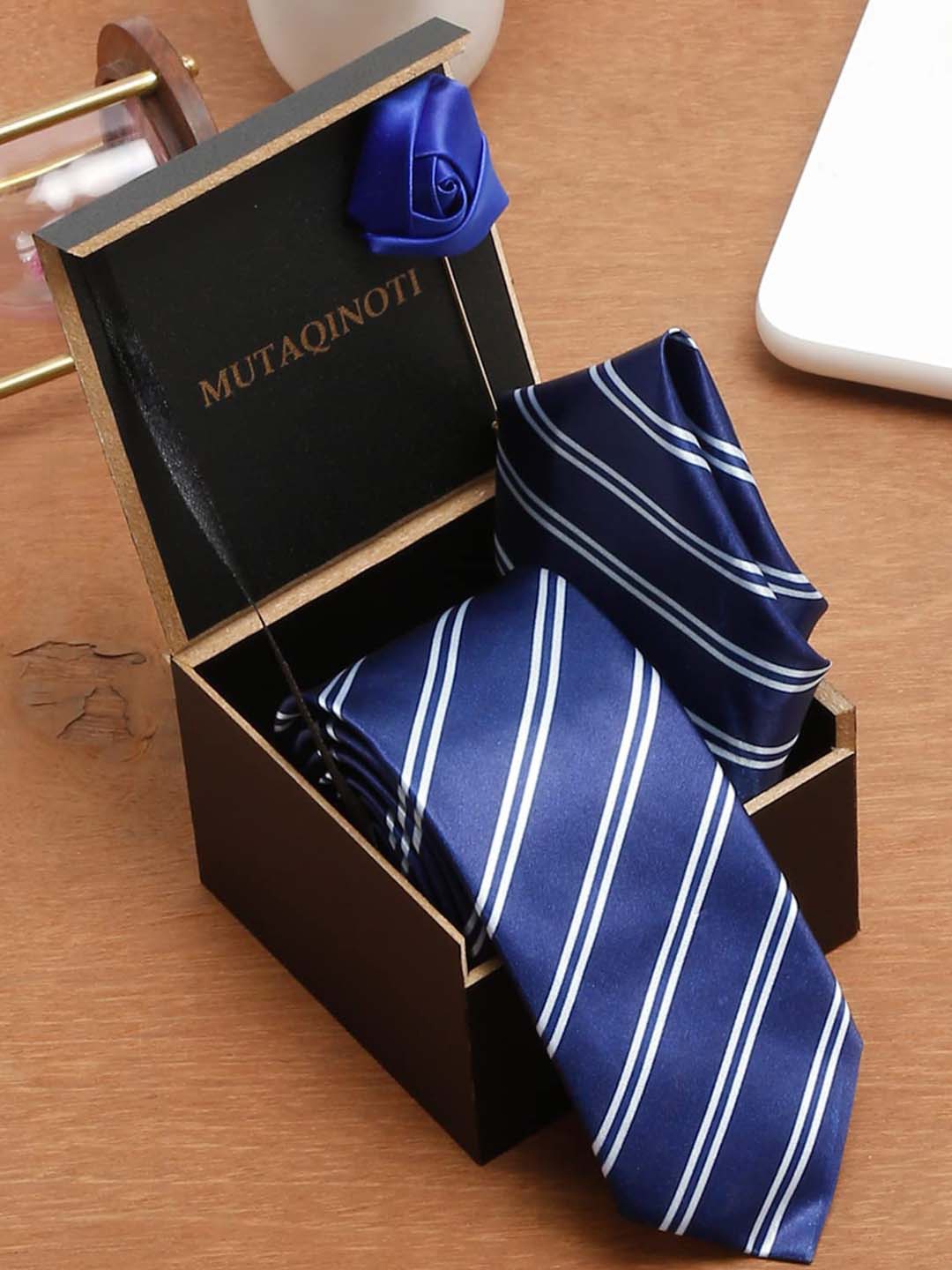 

MUTAQINOTI Men Blue Polyester Formal Accessory Gift Set