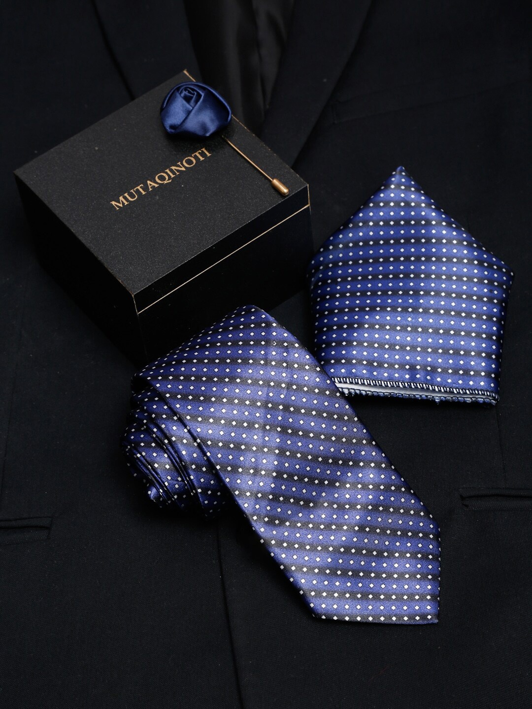 

MUTAQINOTI Men Blue Formal Tie Accessory Gift Set