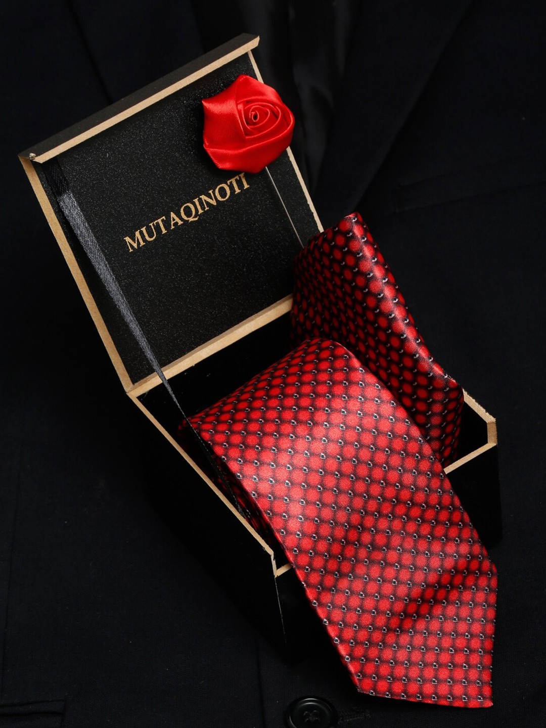 

MUTAQINOTI Men Printed Formal Accessory Gift Set, Red