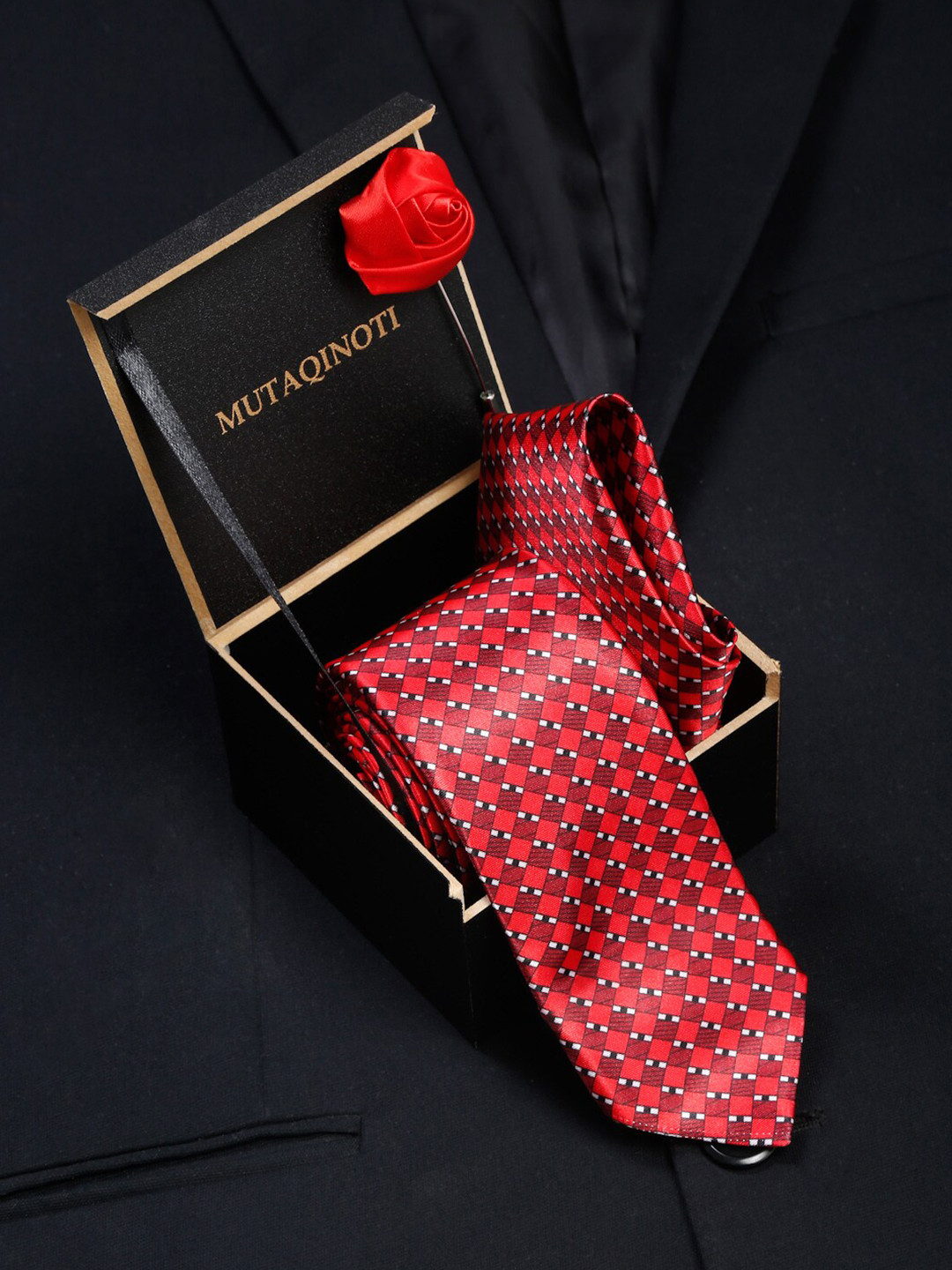 

MUTAQINOTI Men Red Tie & Pocket Square Accessory Gift Set