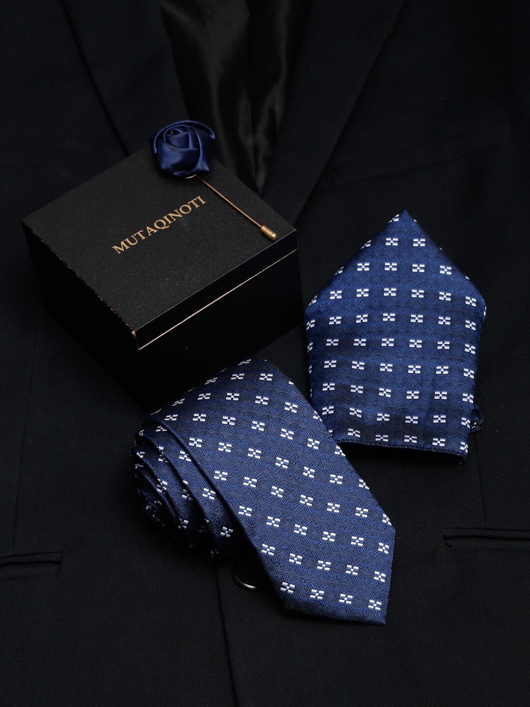 

MUTAQINOTI Men Blue Formal Tie Accessory Gift Set