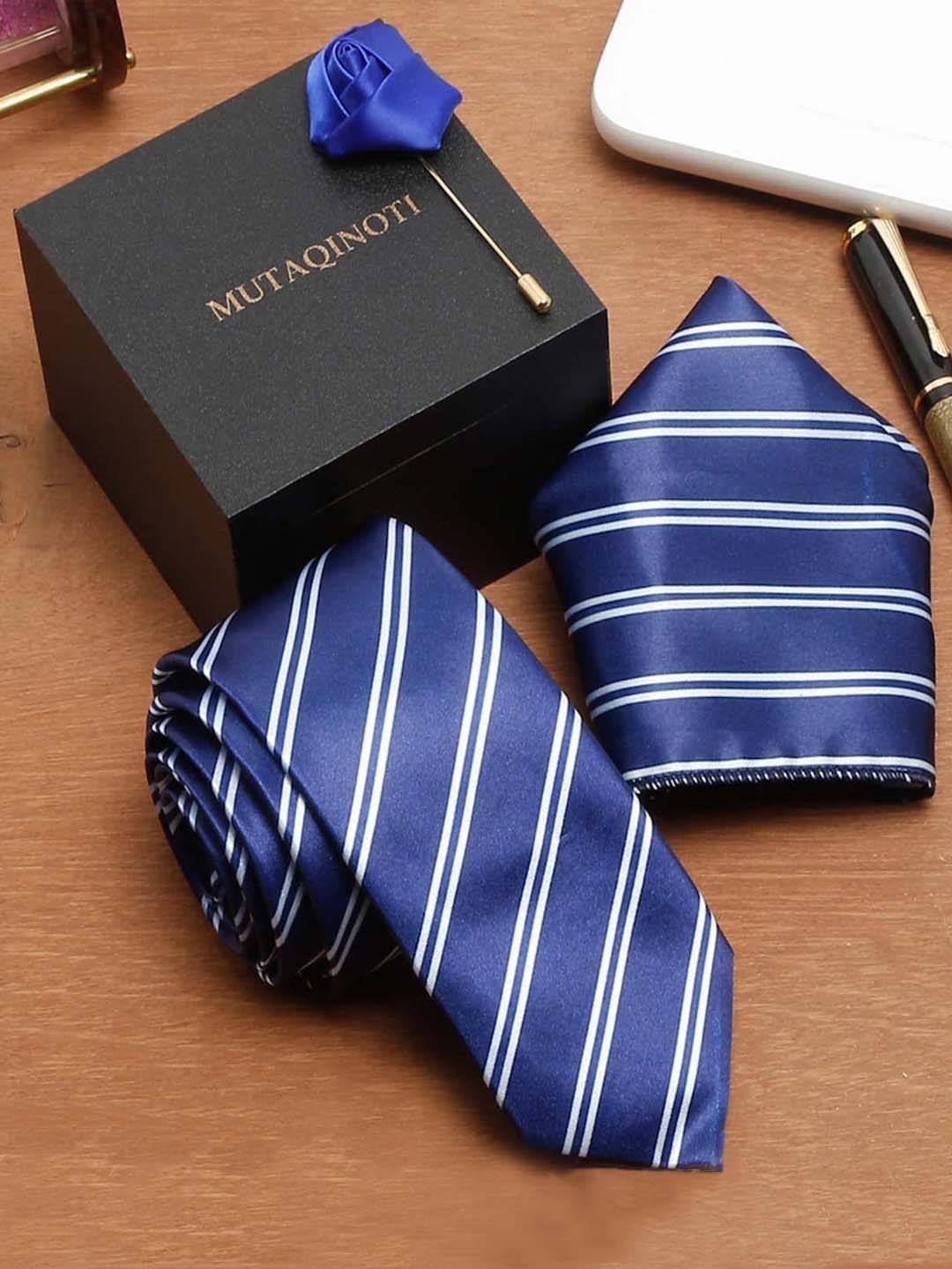 

MUTAQINOTI Men Formal Tie Accessory Gift Set, Blue
