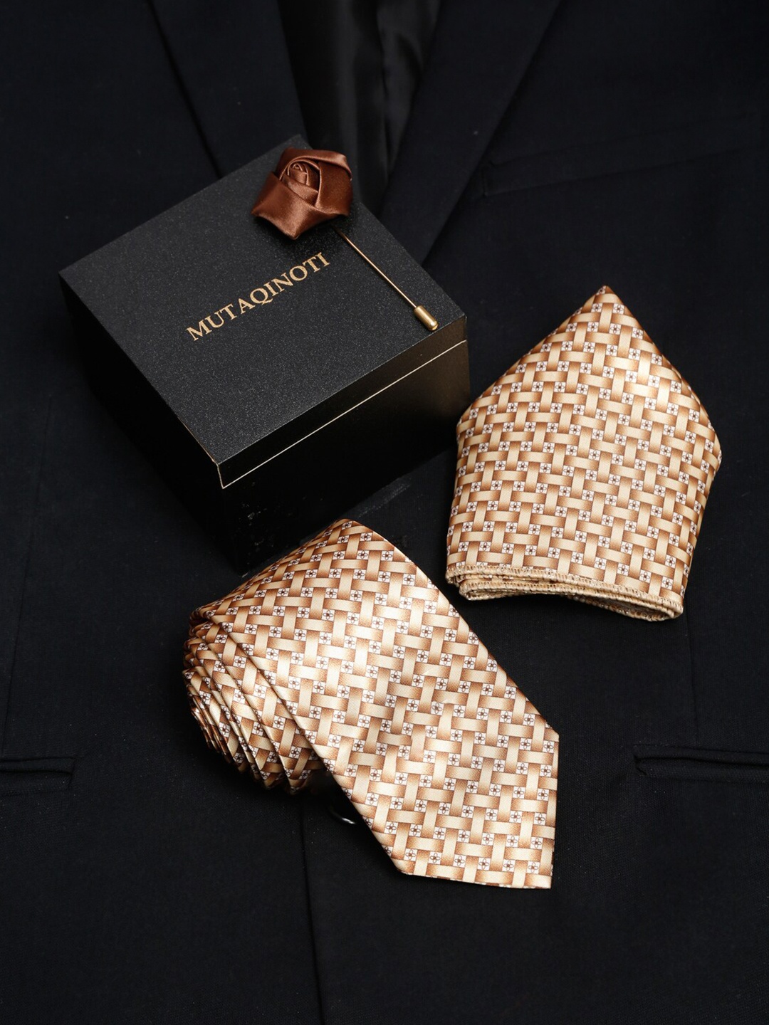 

MUTAQINOTI Men Beige Formal Tie Accessory Gift Set