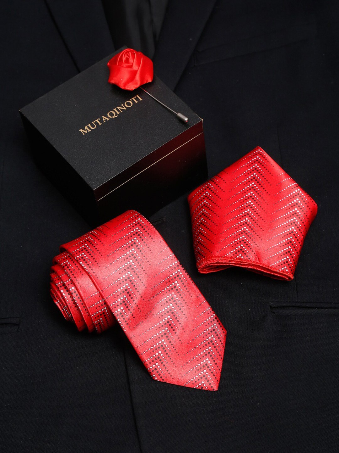 

MUTAQINOTI Men Tie & Pocket Square Accessory Gift Set, Red