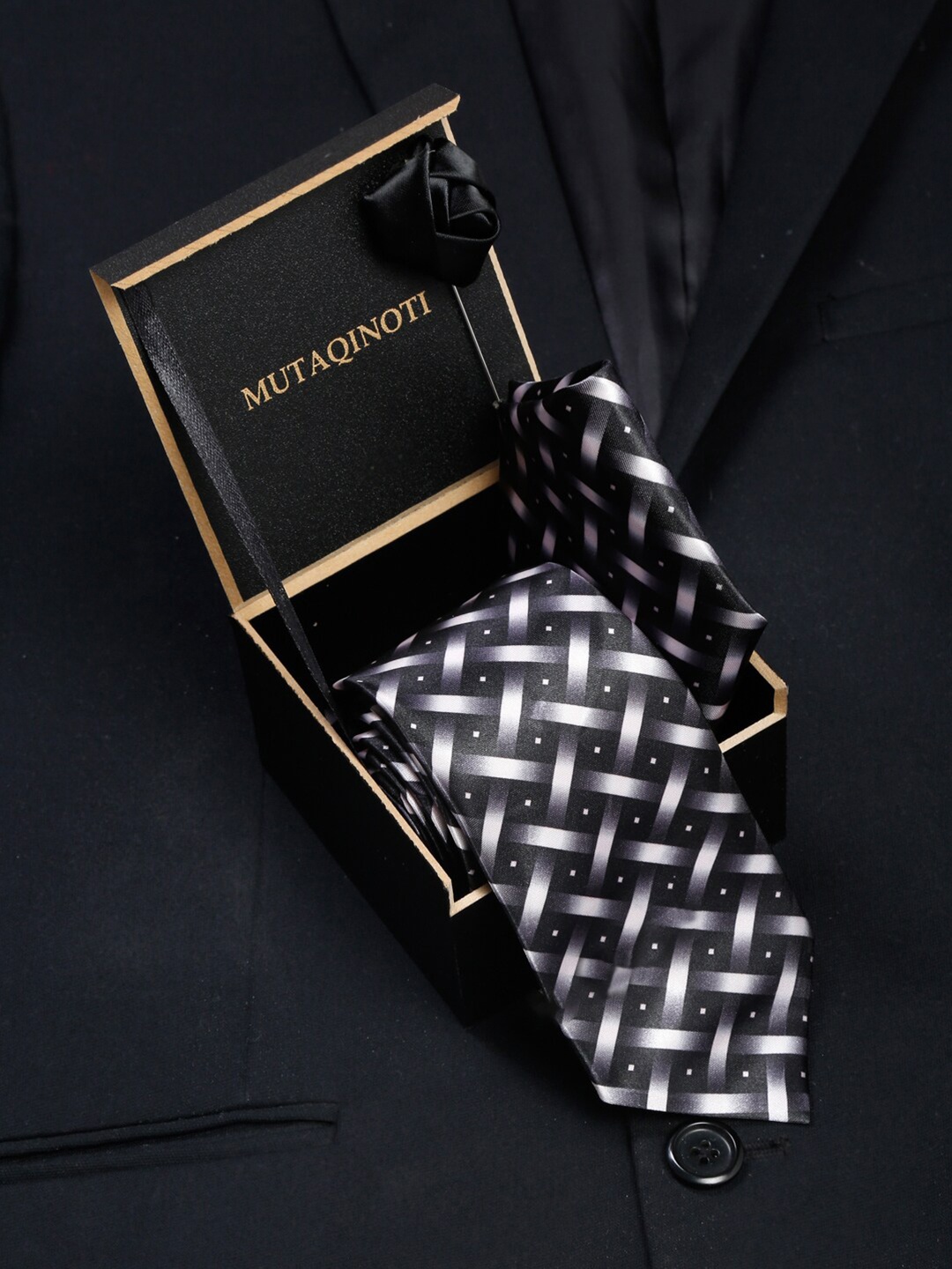 

MUTAQINOTI Men Formal Tie Accessory Gift Set, Black