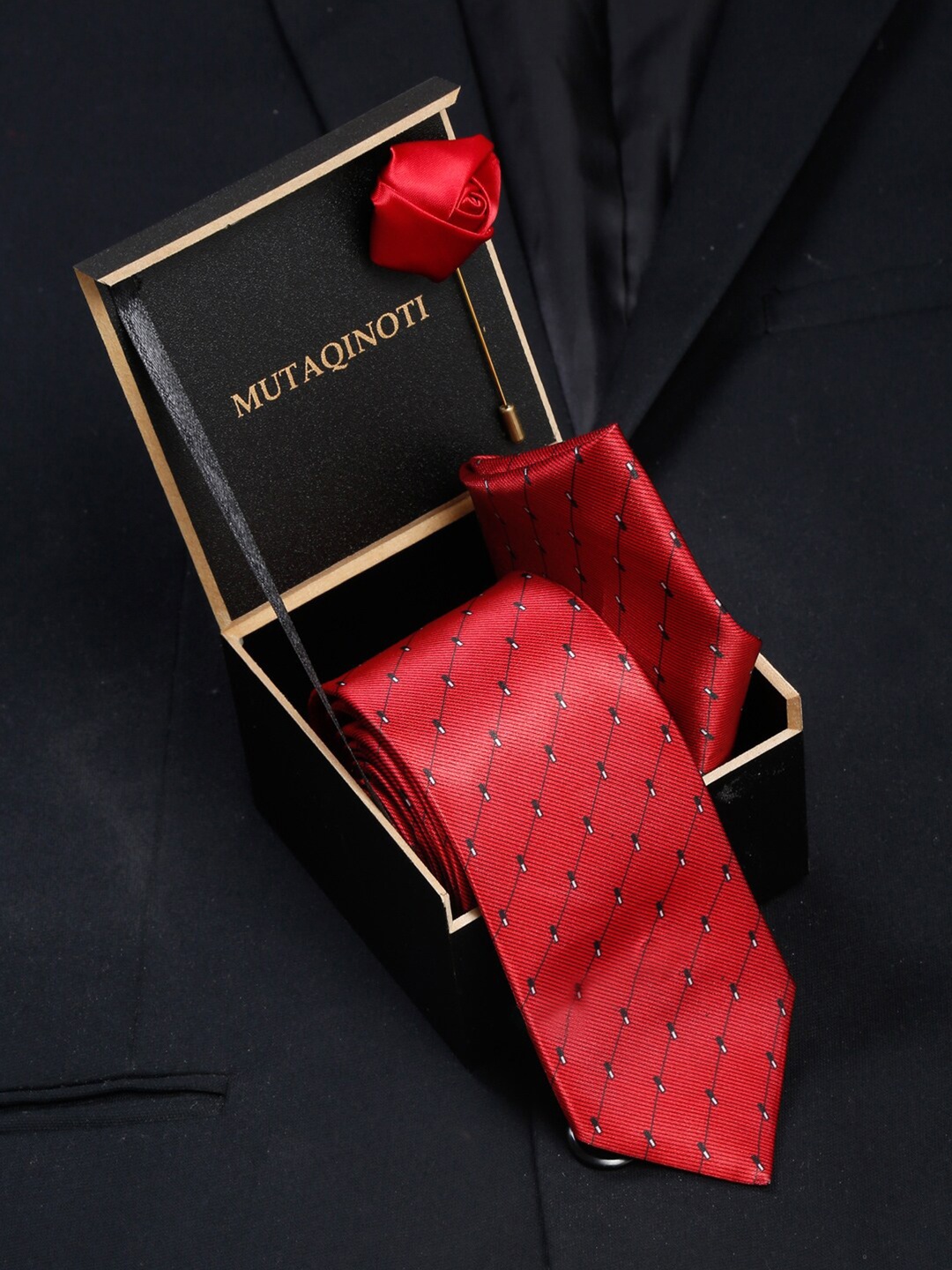 

MUTAQINOTI Men Formal Tie Accessory Gift Set, Red