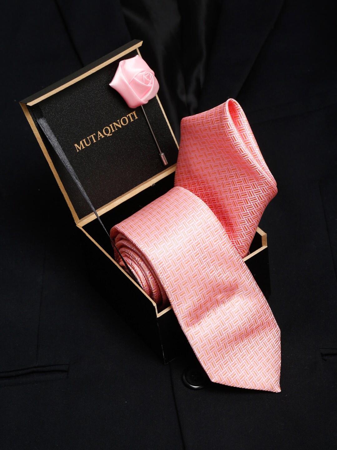 

MUTAQINOTI Men Tie & Pocket Square Accessory Gift Set, Pink