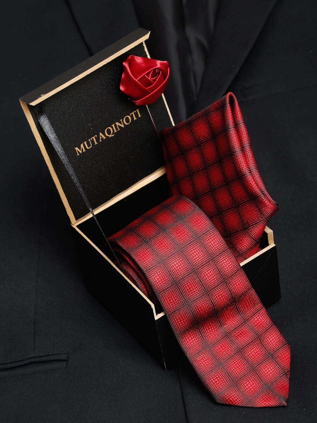 

MUTAQINOTI Men Tie & Pocket Square Accessory Gift Set, Red