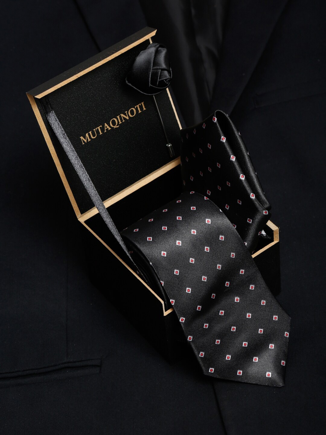 

MUTAQINOTI Men Black Formal Tie Accessory Gift Set