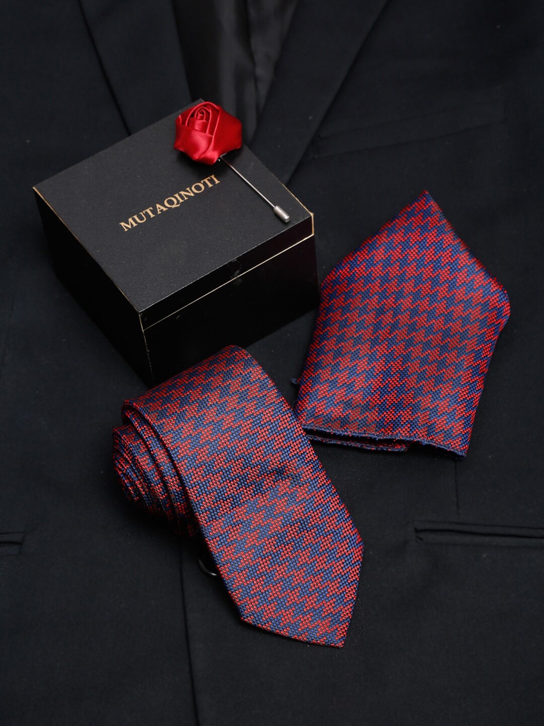 MUTAQINOTI Men Red Formal Tie Accessory Gift Set