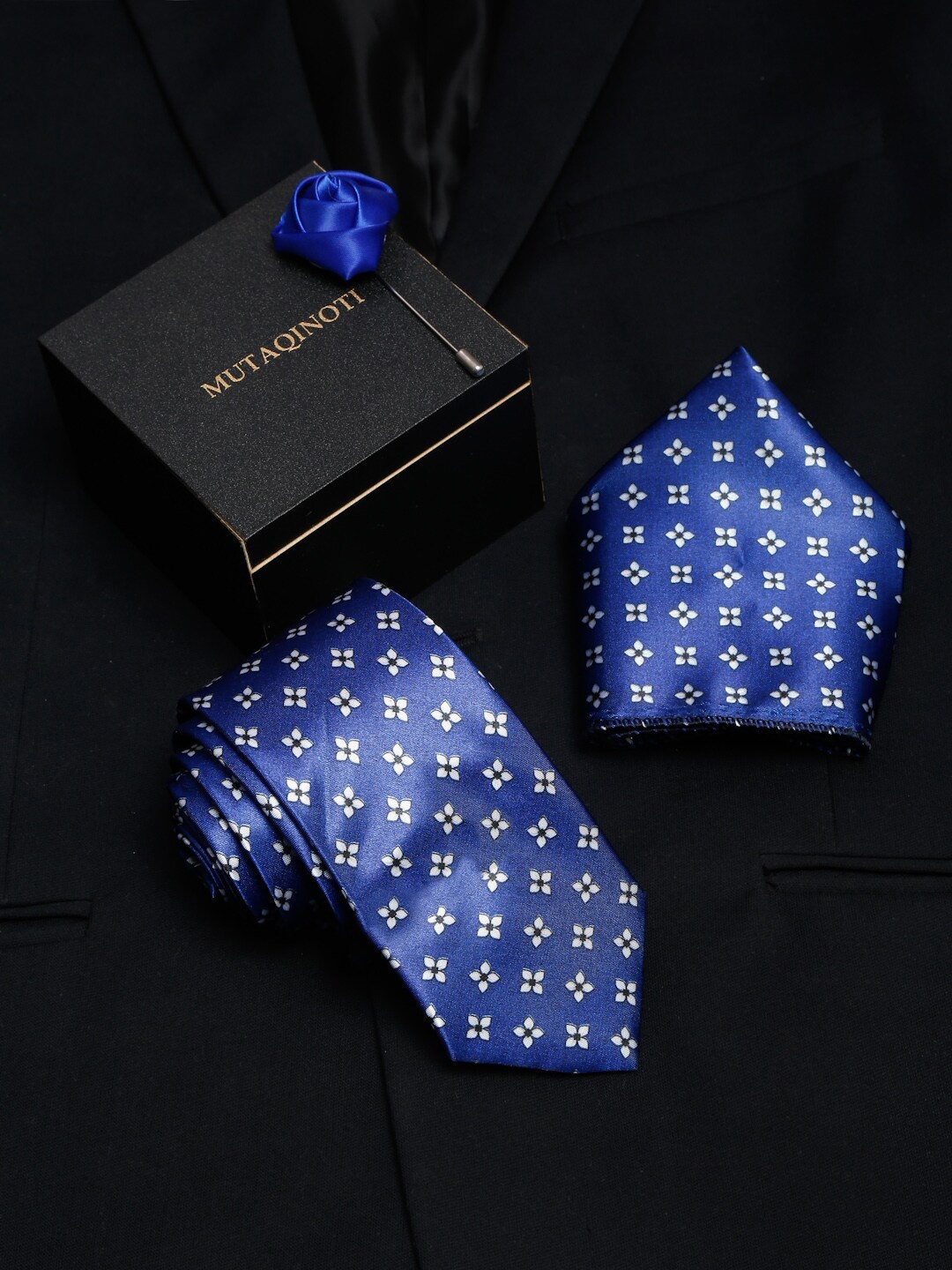 

MUTAQINOTI Men Printed Formal Accessory Gift Set, Blue