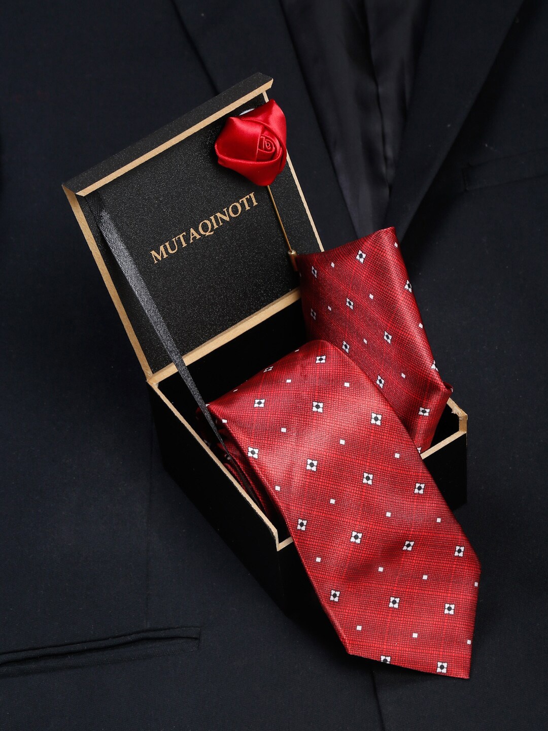 

MUTAQINOTI Men Red Formal Tie Accessory Gift Set