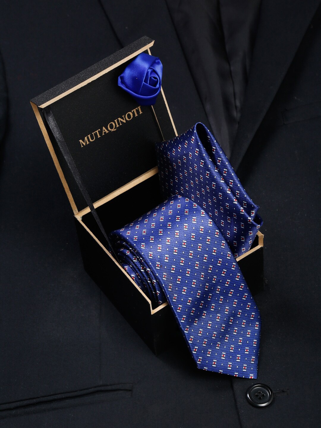 

MUTAQINOTI Men Blue Formal Tie Accessory Gift Set