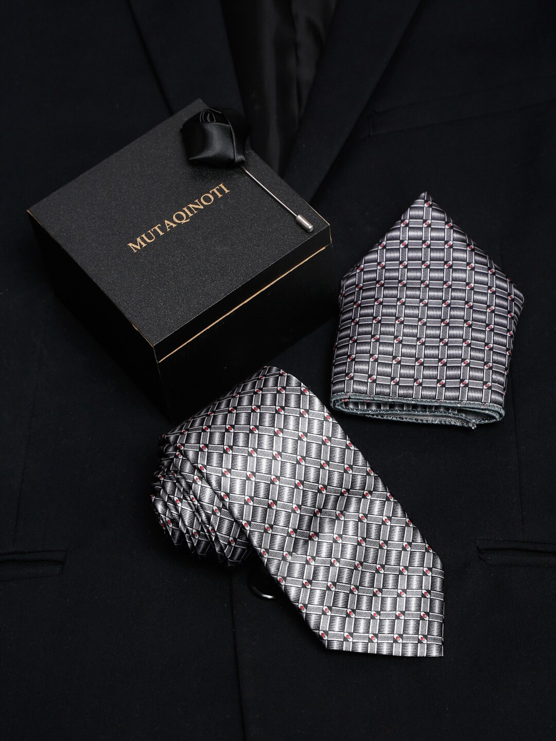 

MUTAQINOTI Men Tie & Pocket Square Accessory Gift Set, Grey