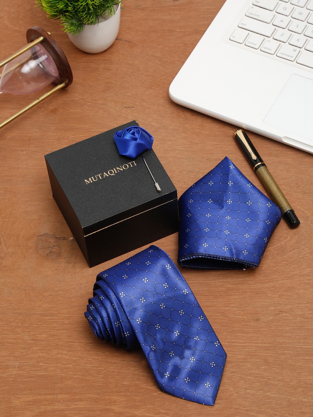 

MUTAQINOTI Men Blue Formal Tie Accessory Gift Set