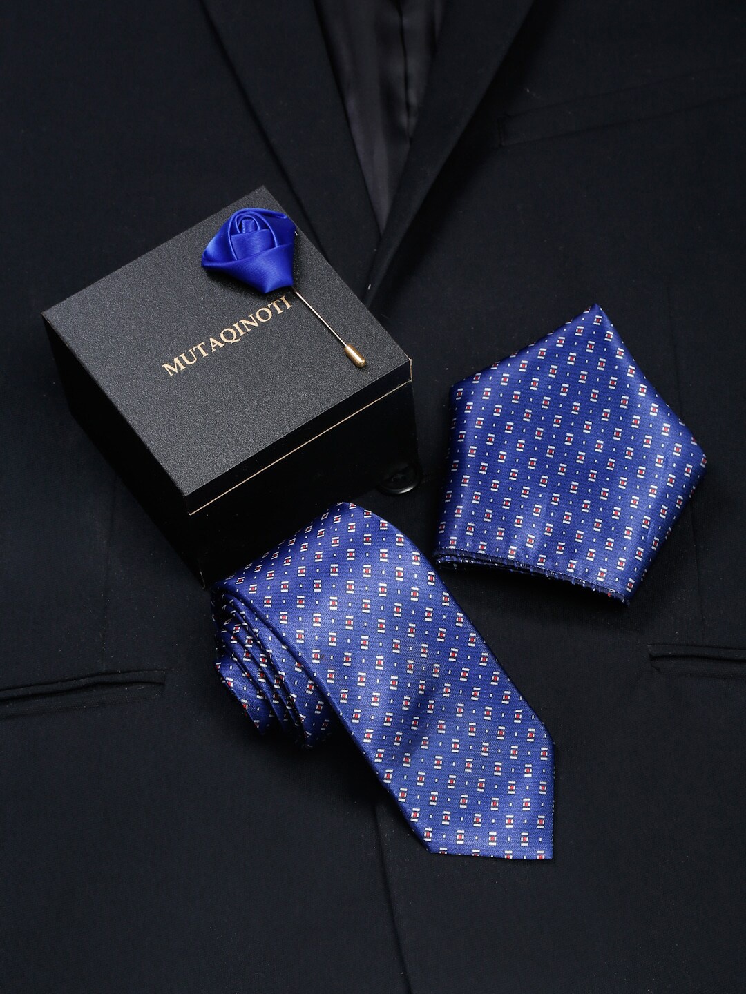 

MUTAQINOTI Men Blue Formal Tie Accessory Gift Set