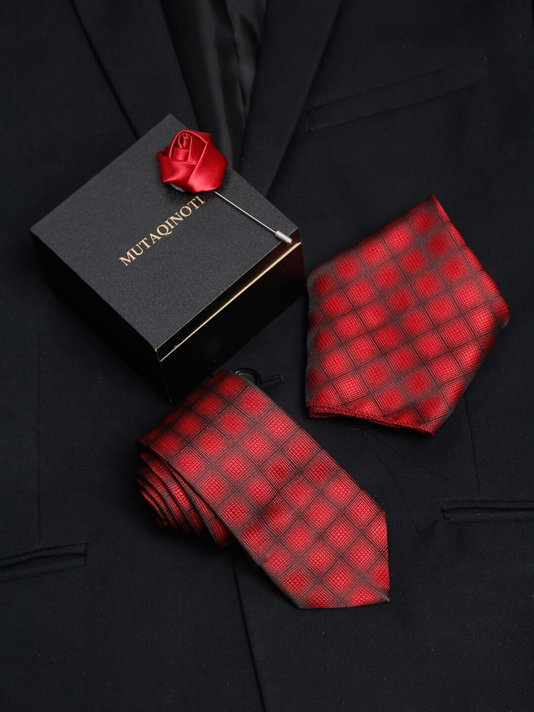 

MUTAQINOTI Men Red Formal Tie Accessory Gift Set