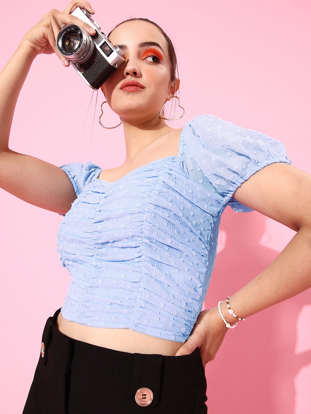 

EVERYDAY by ANI Turquoise Blue Self-Design Pattern Play Top