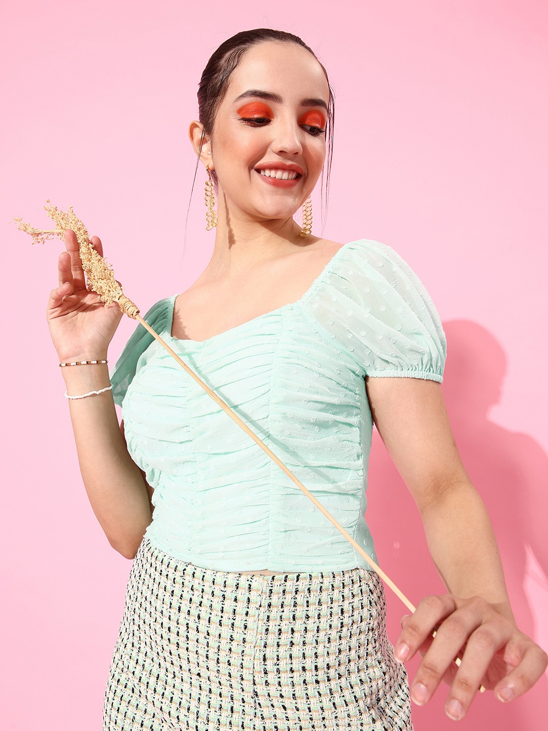 

EVERYDAY by ANI Sea Green Self-Design Pattern Play Top