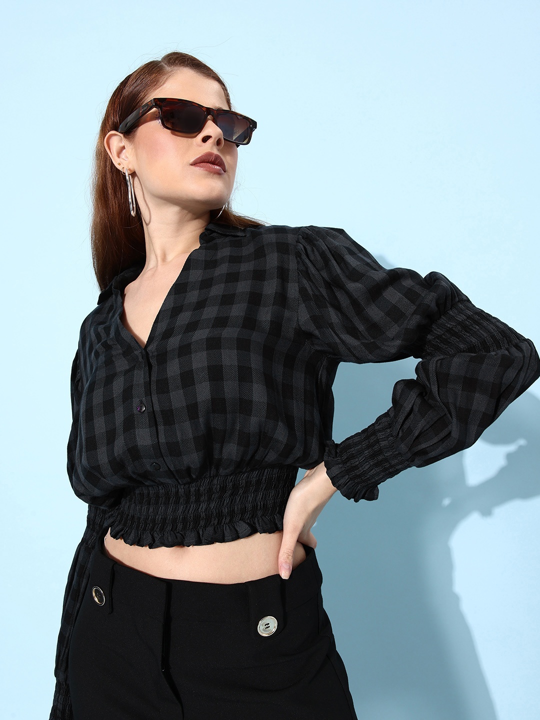 

ANI Classy Black Checked Once Upon a Sleeve Top