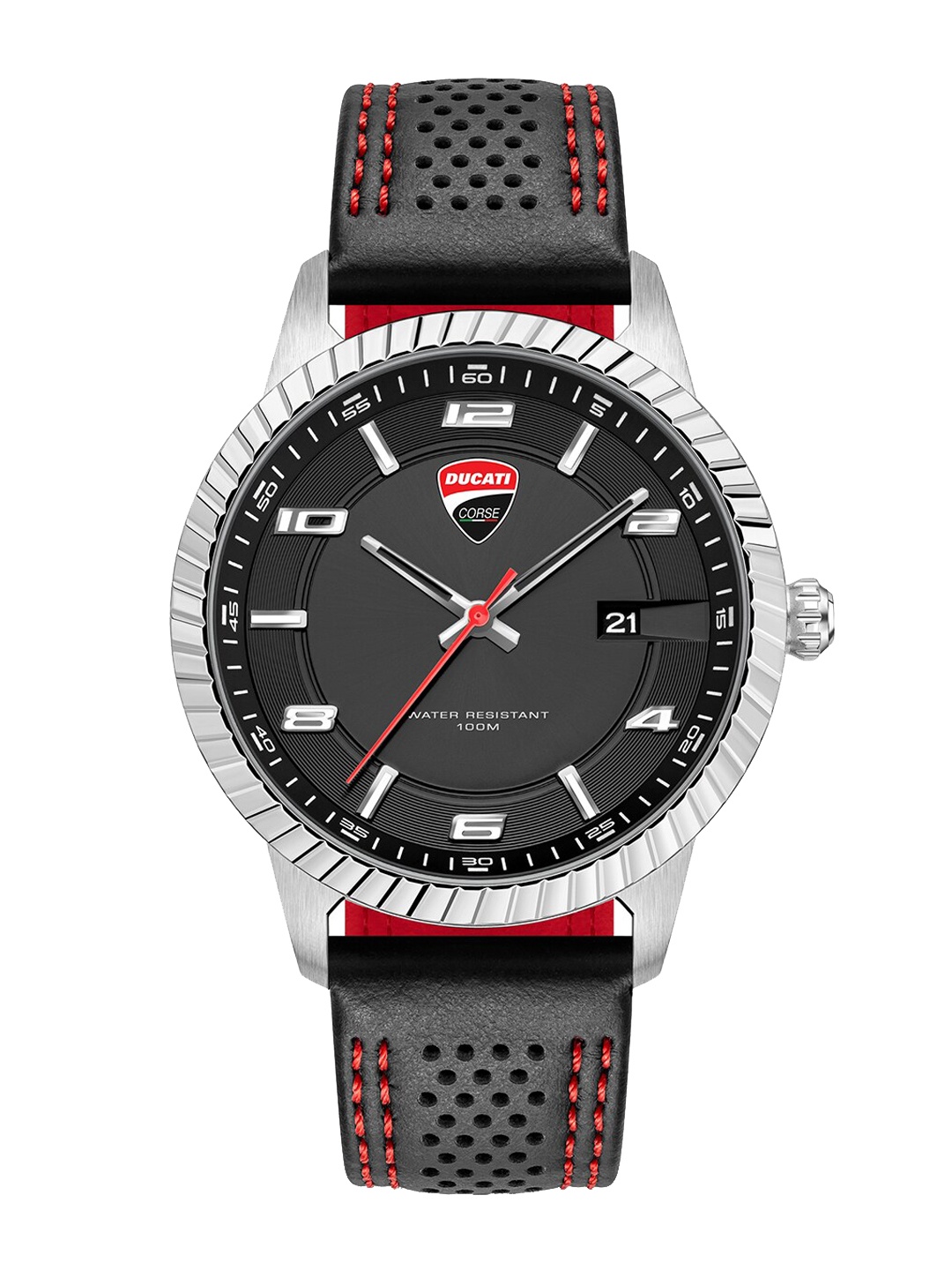 

DUCATI CORSE Men Black Dial & Black Leather Straps Analogue Watch DTWGB0000402