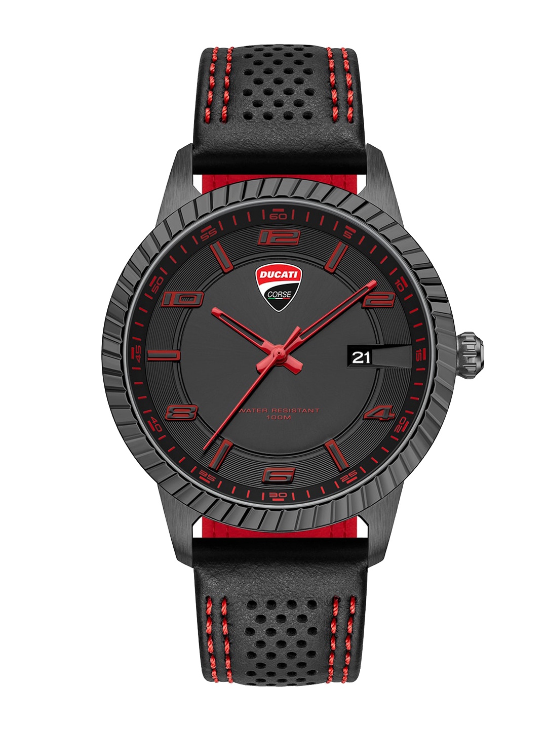 

DUCATI CORSE Men Black Dial & Black Leather Bracelet Style Straps Analogue Watch DTWGB0000401