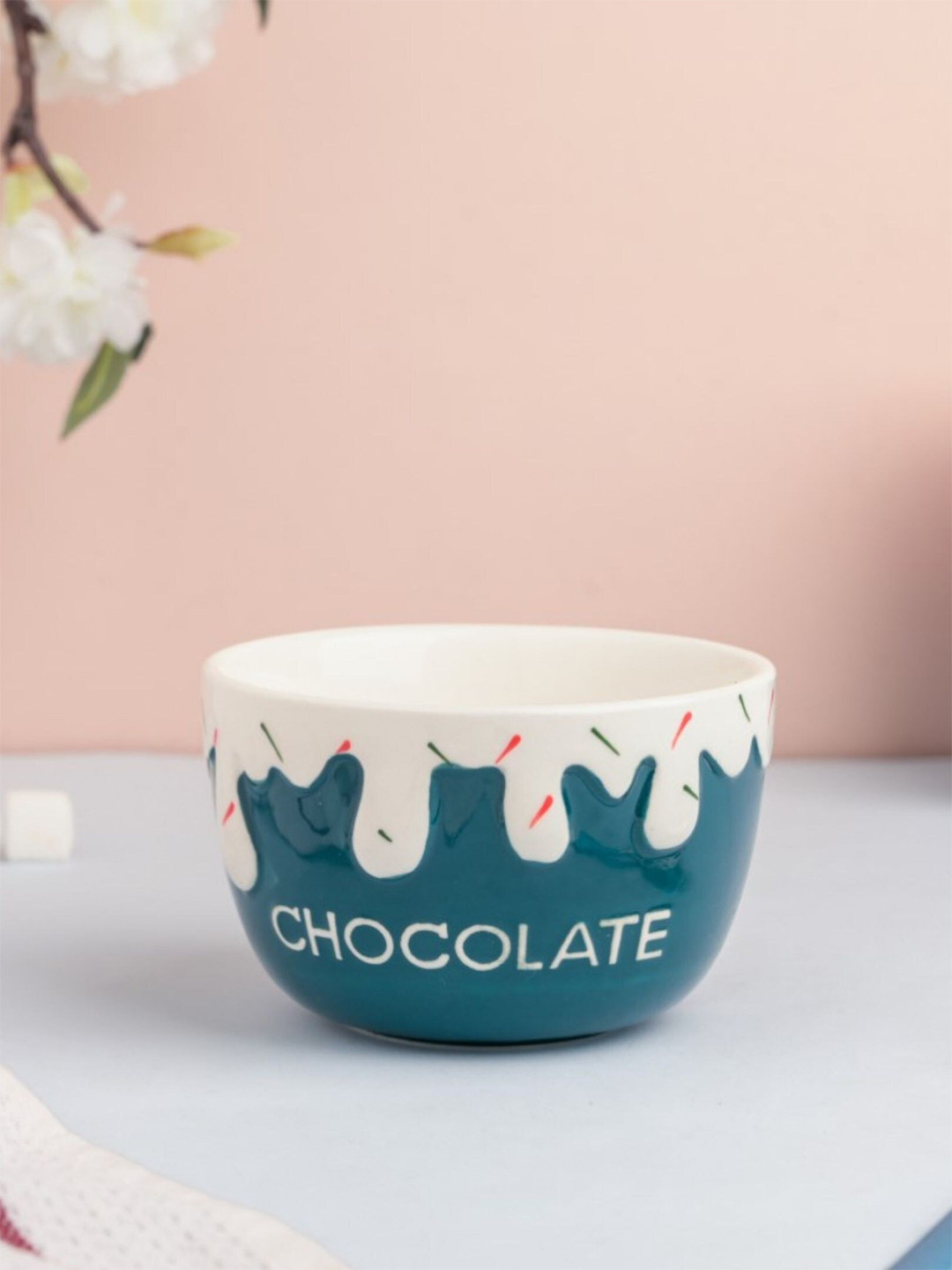 

Nestasia White & Green Microwave safe Textured Ceramic Glossy Bowl