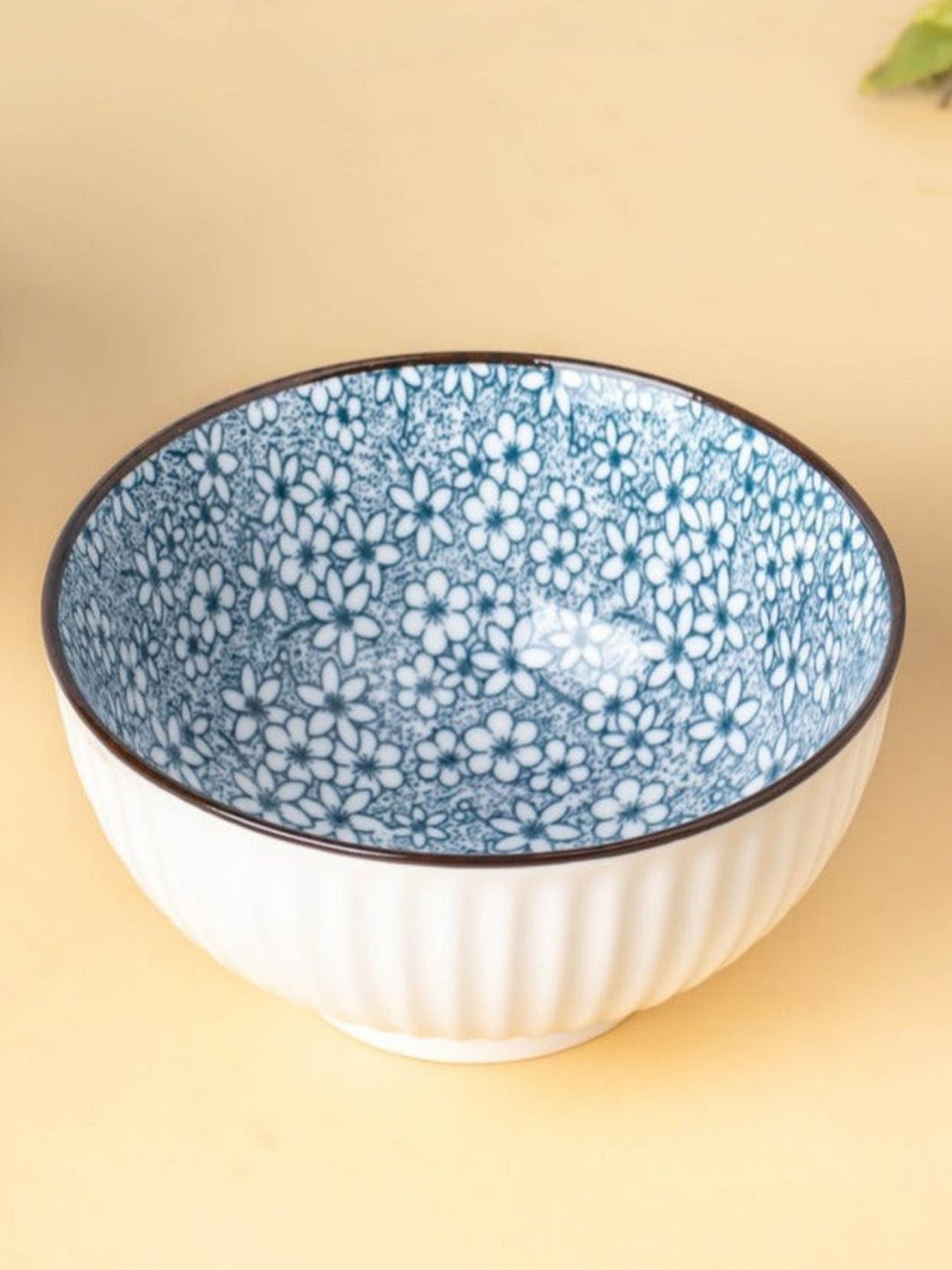 

Nestasia White & Blue Printed Microwave safe Ceramic Matte Bowl 250 ml