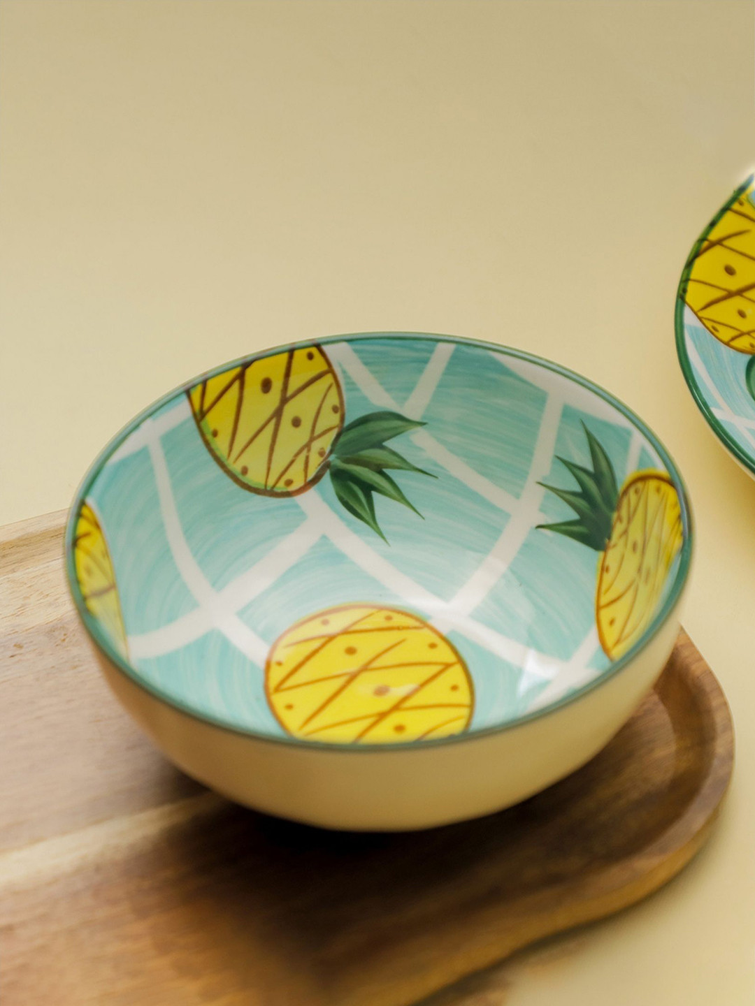 

Nestasia Green & Yellow Printed Microwave safe Ceramic Glossy Side Bowl