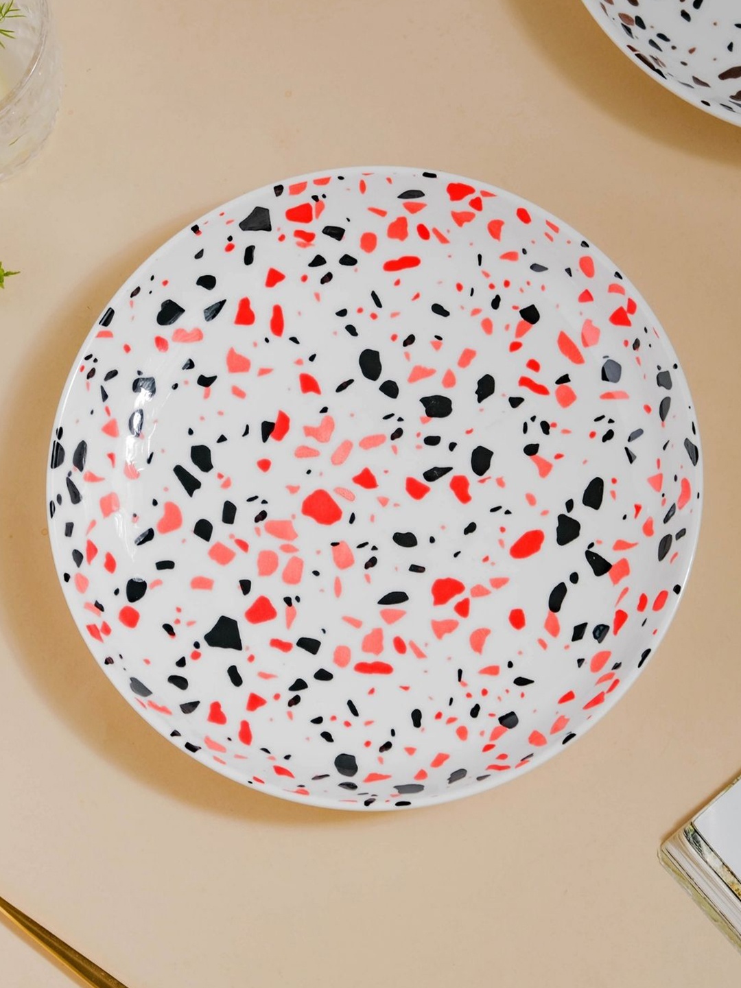 

Nestasia White & Red Printed Microwave safe Ceramic Glossy Plate