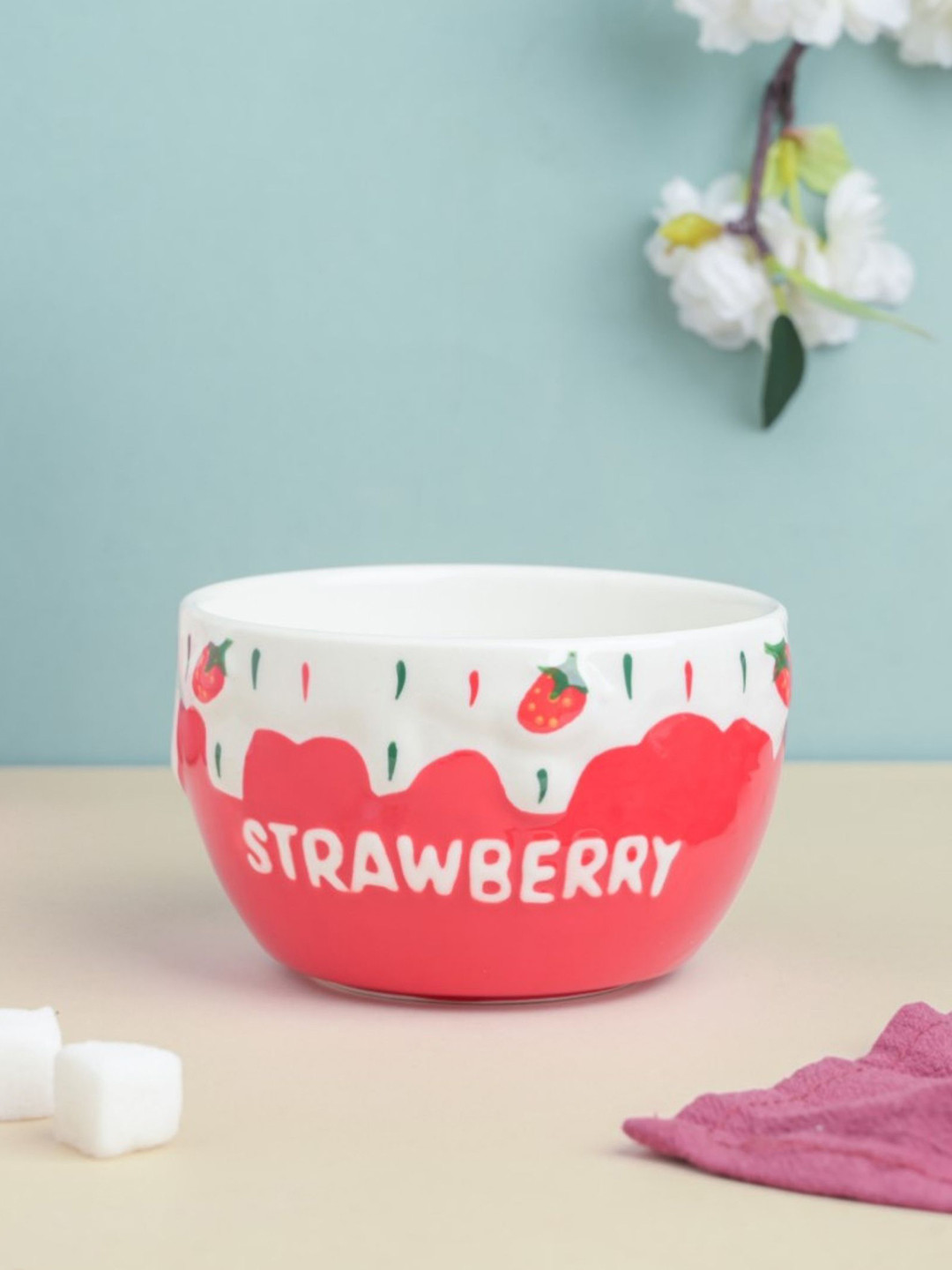

Nestasia White & Red Printed Microwave safe Ceramic Glossy Bowl