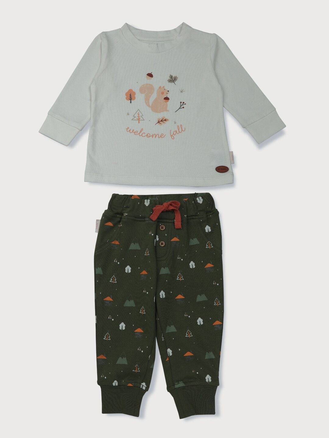 

Gini and Jony Girls White & Green Printed Top with Joggers