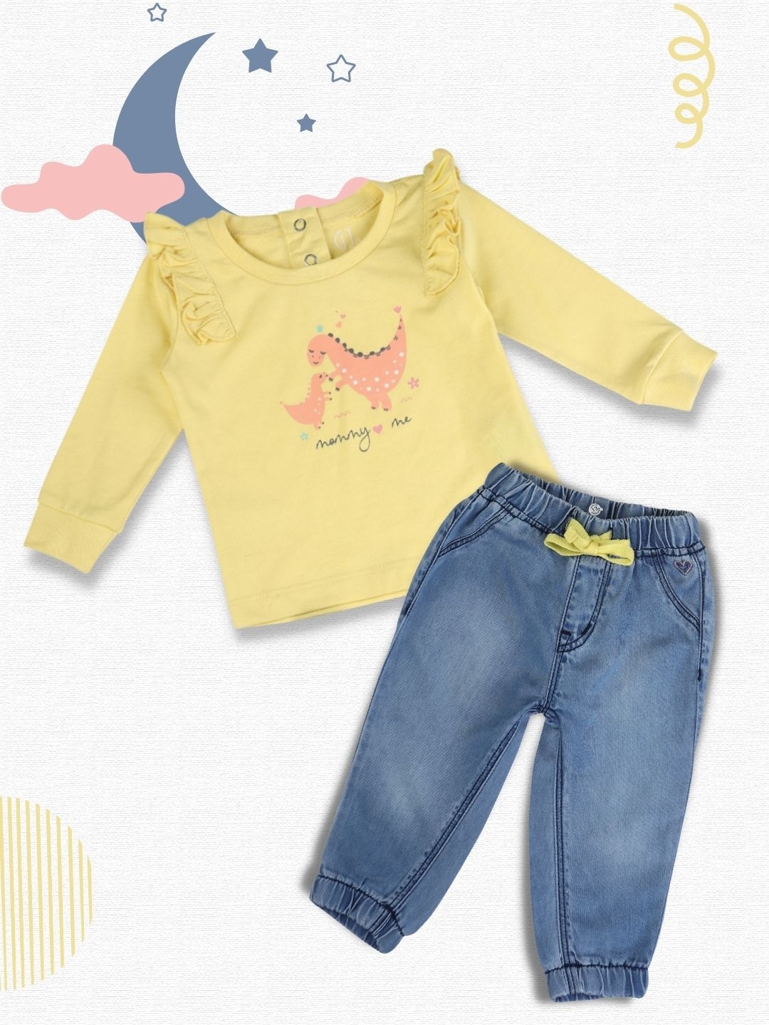 

Gini and Jony Infants girls Yellow & Black Printed T-shirt with Pyjamas
