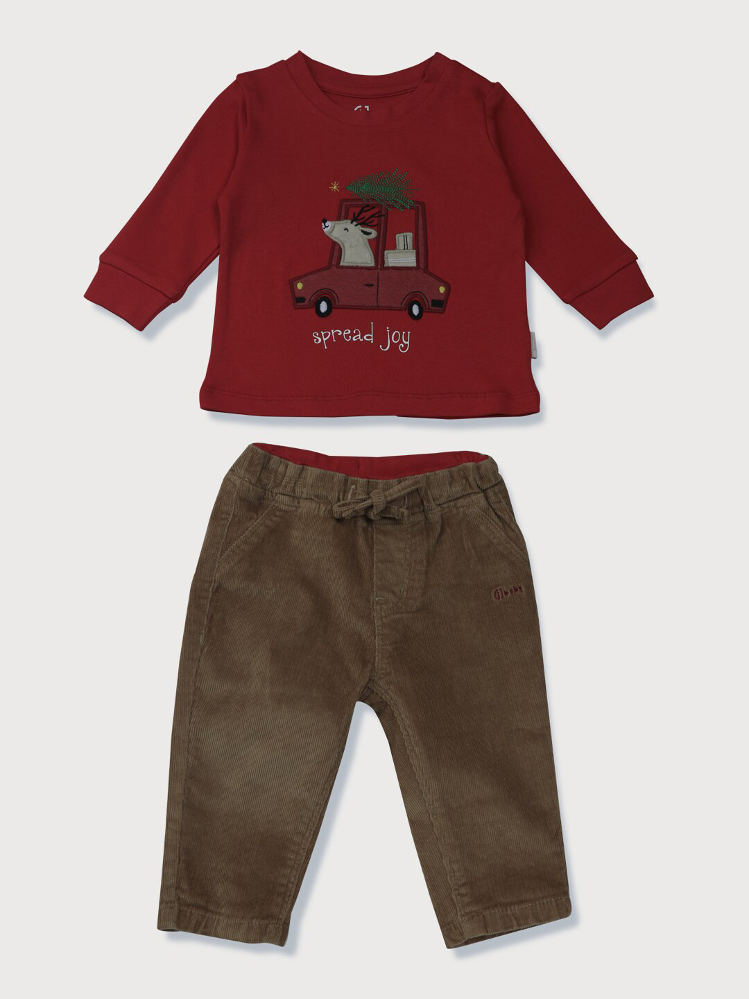 

Gini and Jony Girls Red & Brown Printed T-shirt with Pyjamas, Maroon