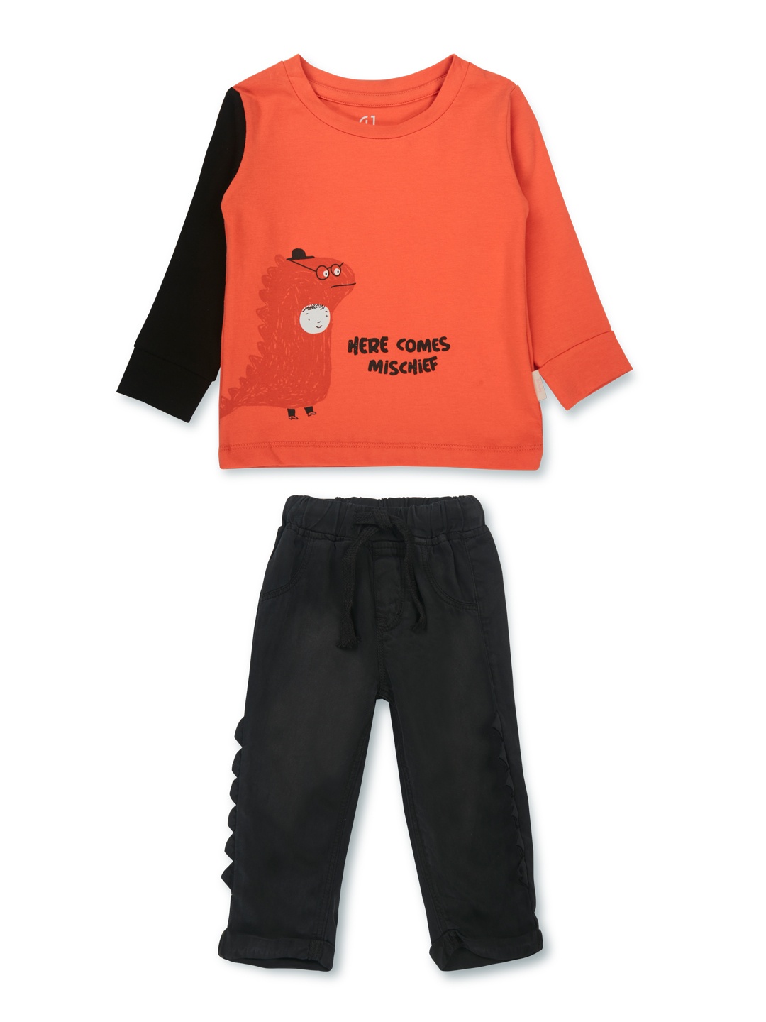 

Gini and Jony Girls Brown & Black Printed T-shirt with Trousers