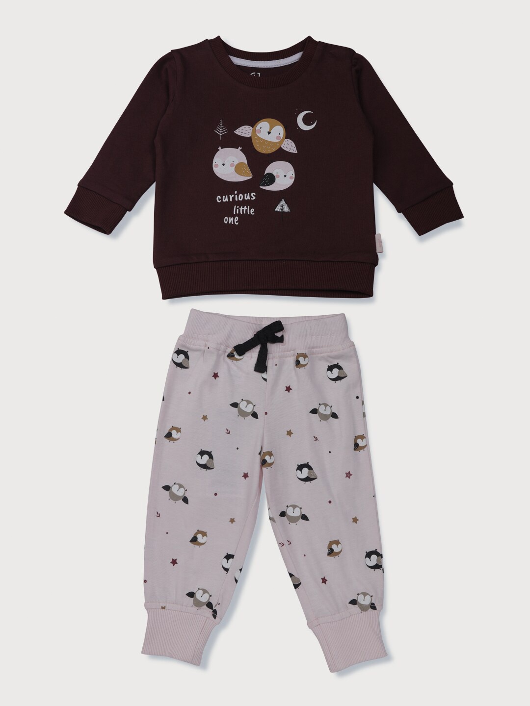 

Gini and Jony Girls Maroon & Grey Printed Top with Pyjama Set, Black
