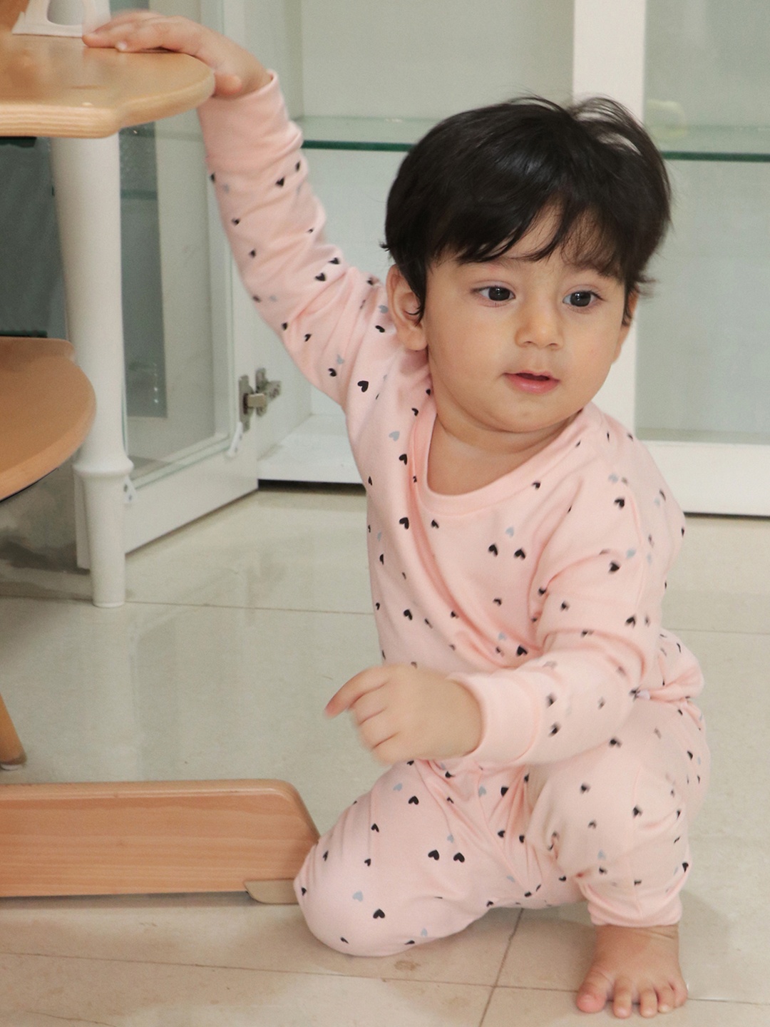 

Gini and Jony Girls Pink & Black Printed T-shirt with Pyjamas