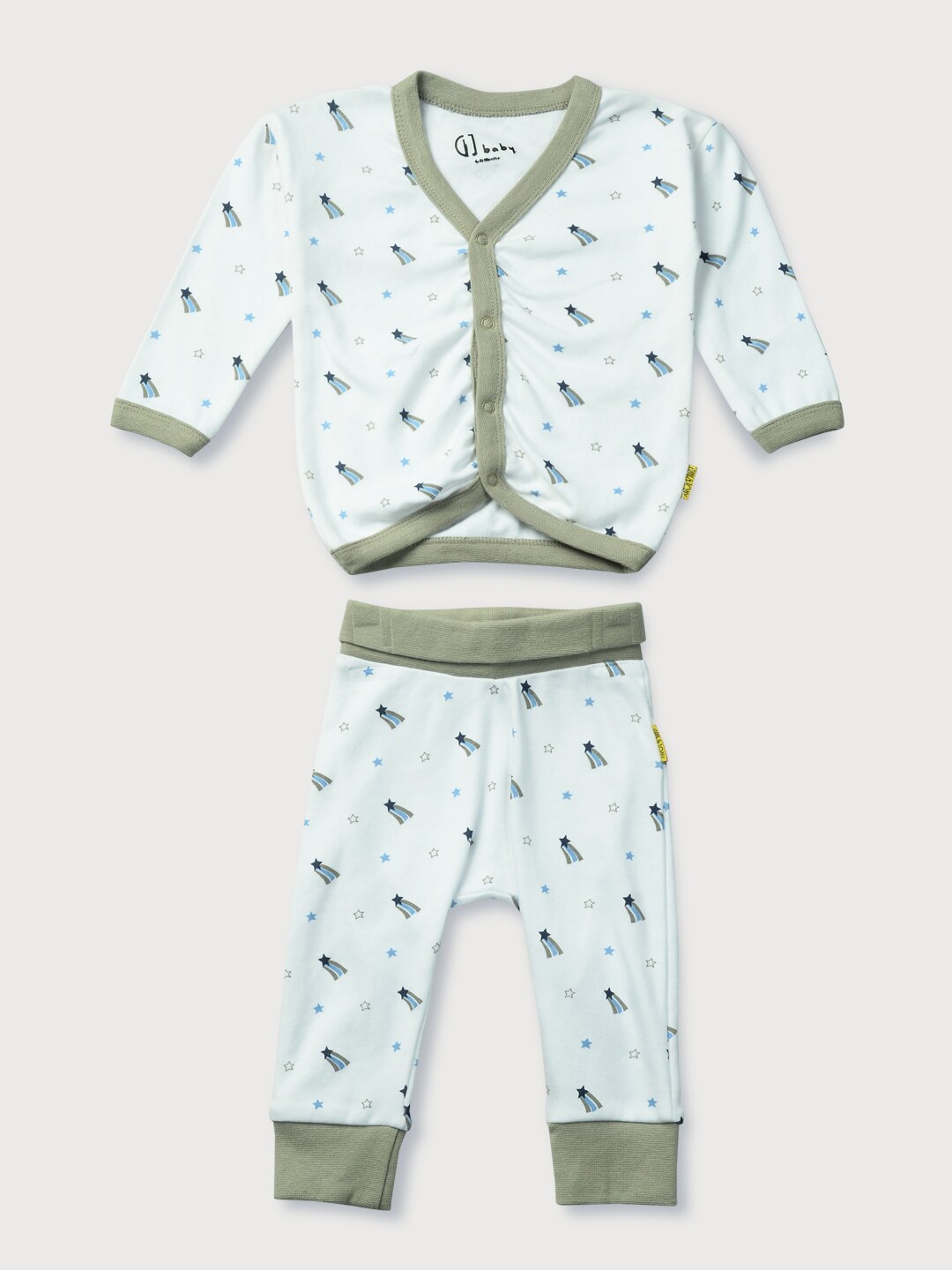 

Gini and Jony Unisex Kids White & Green Printed Top with Pyjamas