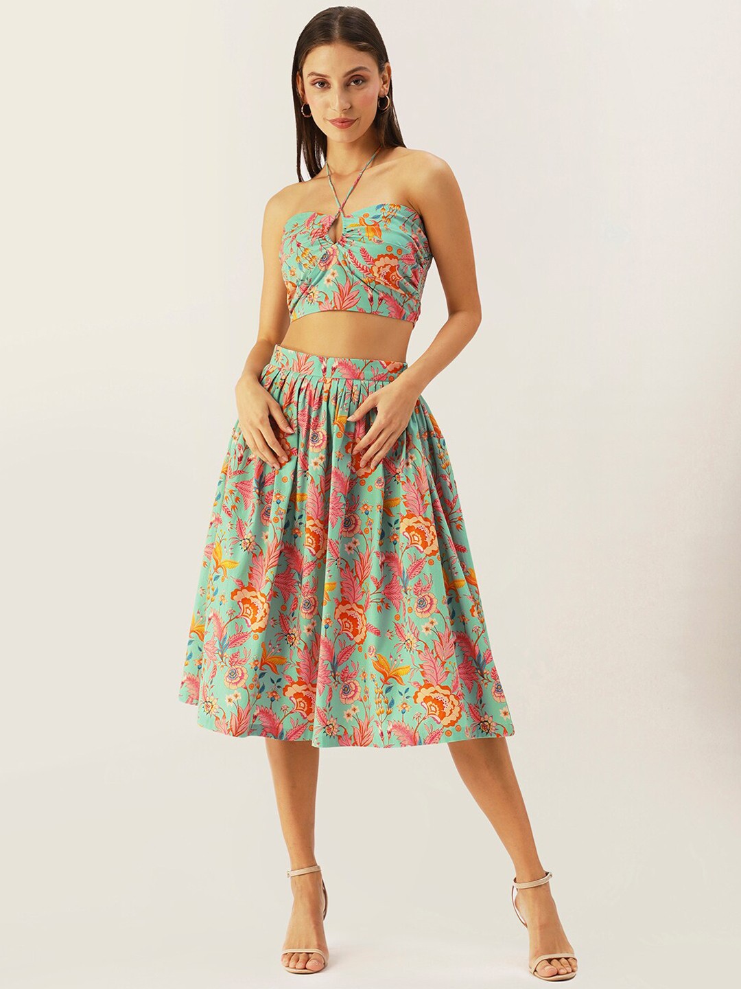 

DressBerry Women Sea Green & Pink Printed Co-Ords