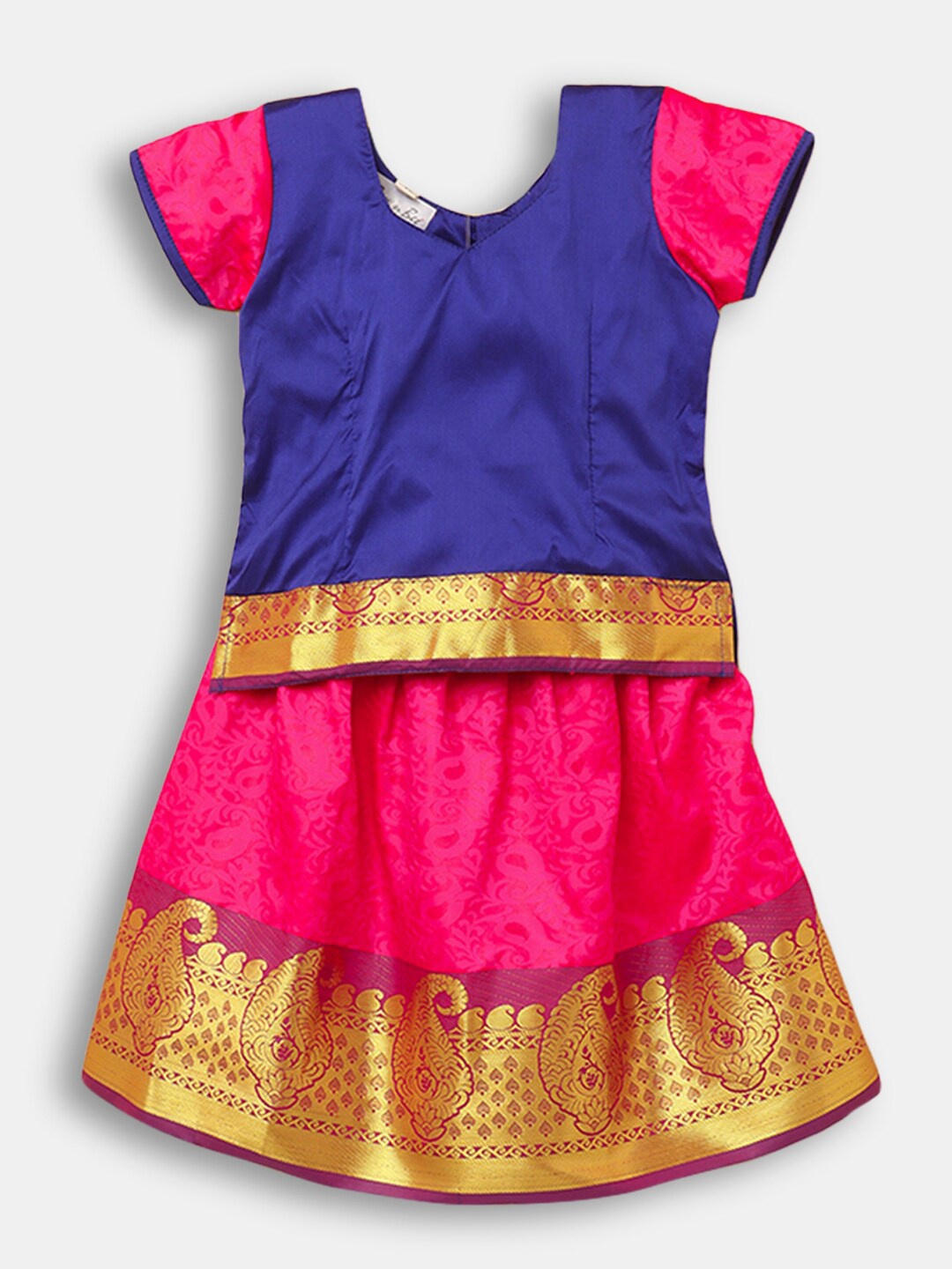 

Hopscotch Girls Blue & Pink Thread Work Ready to Wear Lehenga