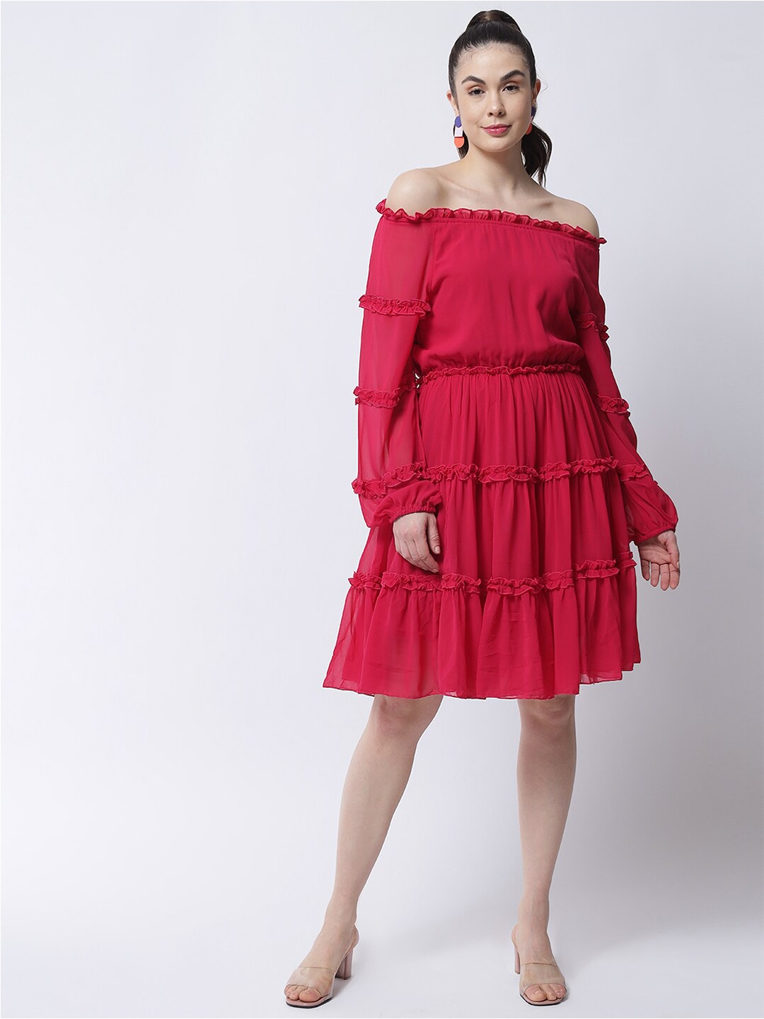 

MARC LOUIS Fuchsia Off-Shoulder Crepe Dress