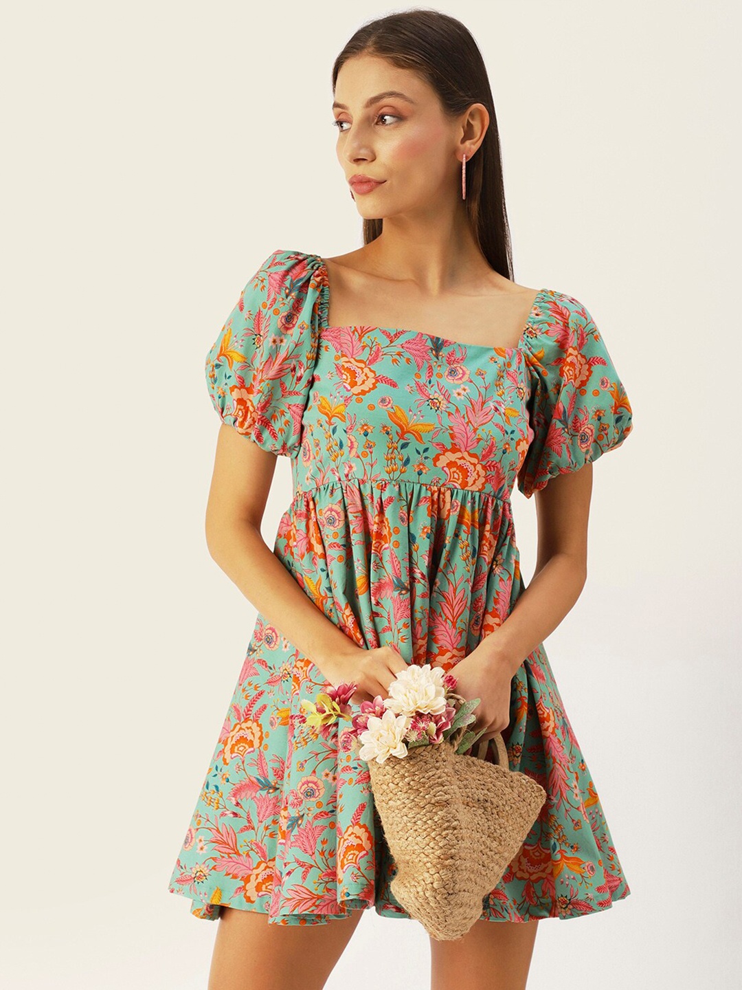 

DressBerry Women Floral Empire Dress, Sea green