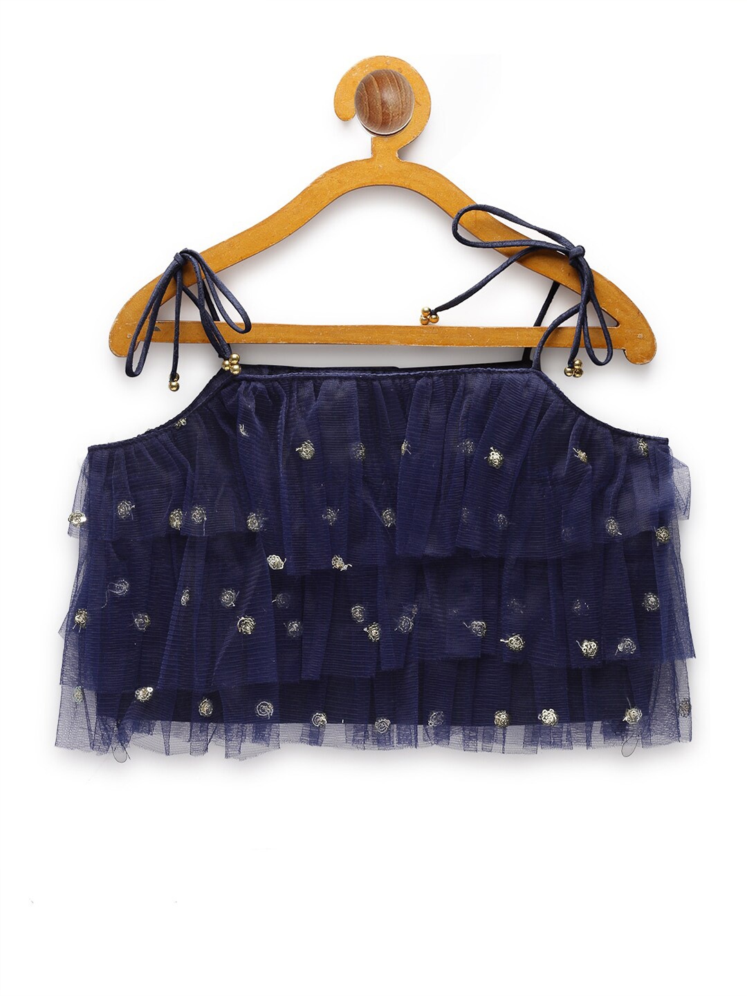 

studio rasa Navy Blue & Gold-Toned Embellished Embellished Crop Top