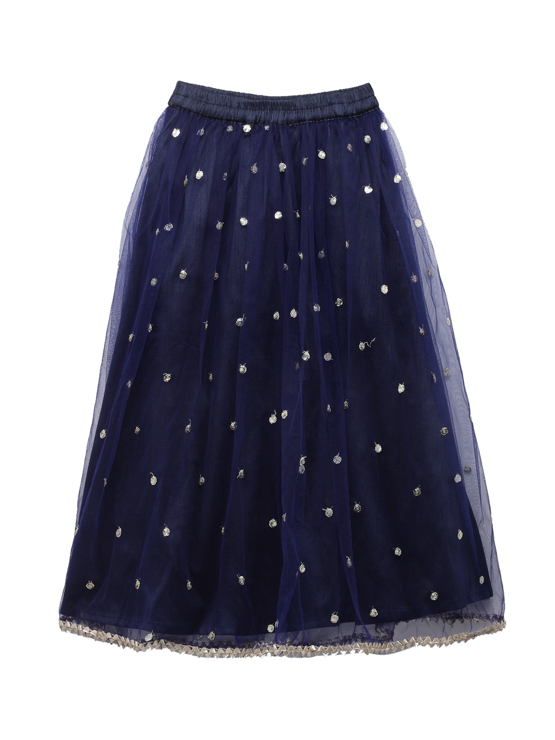 

studio rasa Girls Navy Blue Embroidered Flared Maxi Skirts