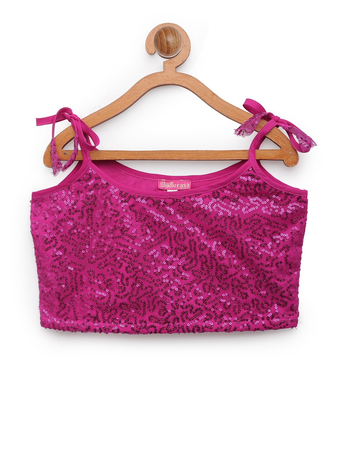 

studio rasa Girls Pink Embellished Embellished Net Crop Top
