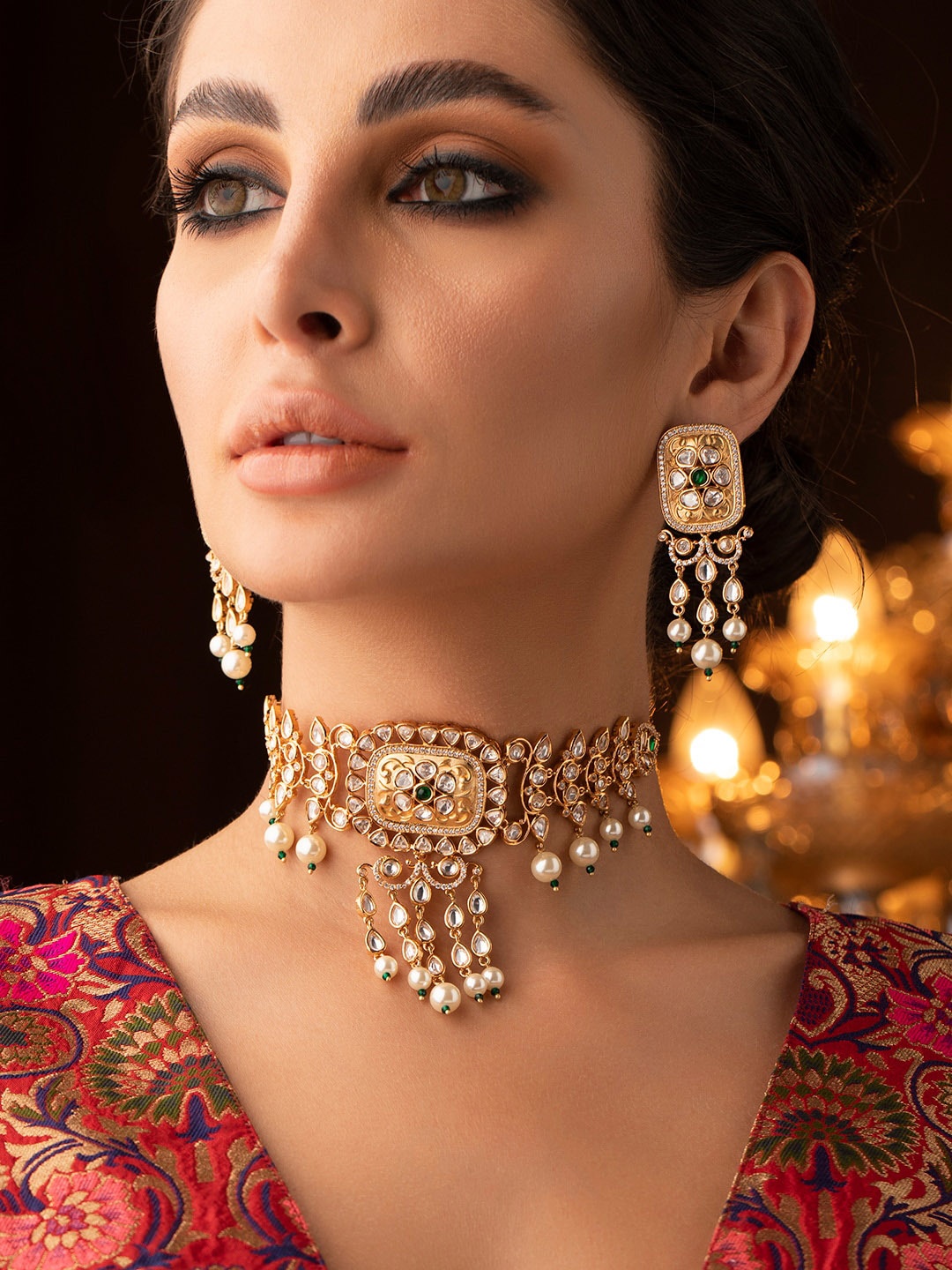 

Rubans Gold-Plated & White Kundan Stone-Studded Jewellery Set